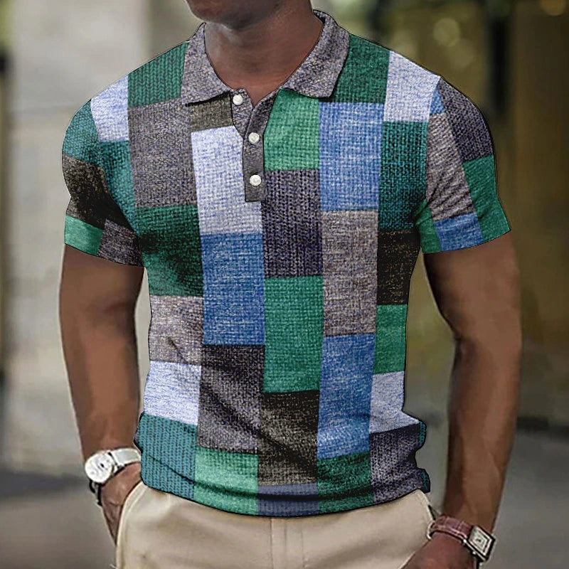 Felio | Herren Poloshirt Kurzarm Farbblock Gemustert Freizeithemd