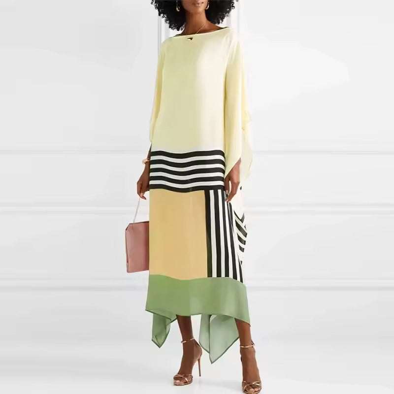 Vivienne | Damen Kaftan Kleid Fledermausärmel Colorblock Maxi