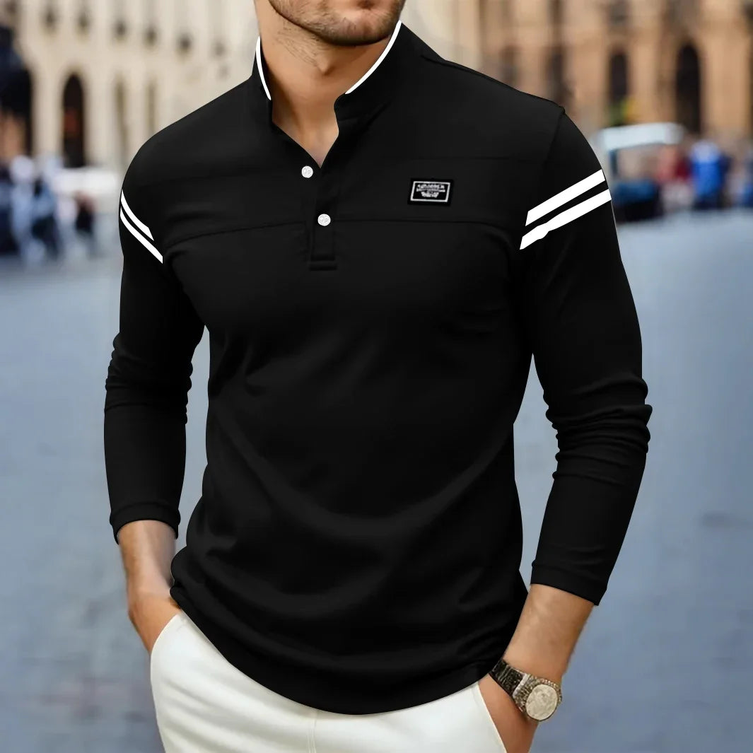 Julien | Herren Langarm Poloshirt Stehkragen Streifen