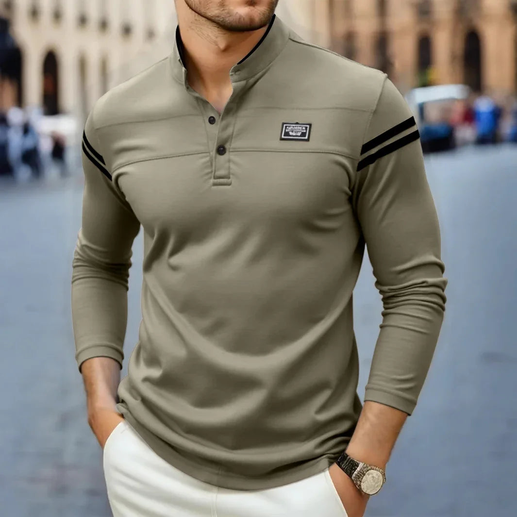 Julien | Herren Langarm Poloshirt Stehkragen Streifen