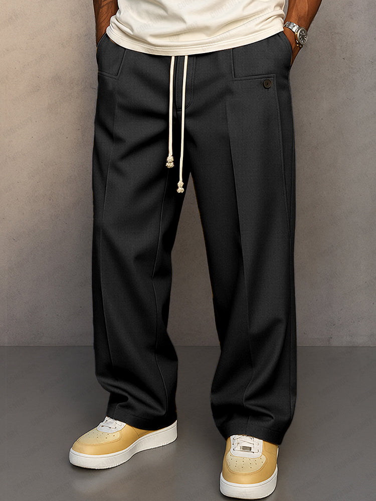 Glen | Herren Wide Leg Hose Bundfalte Tunnelzug Elegant