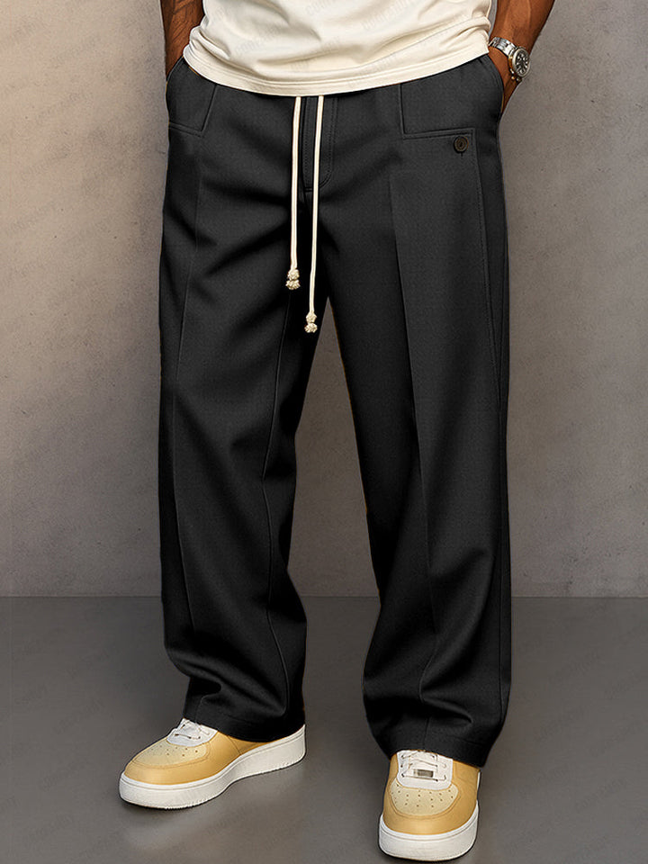 Glen | Herren Wide Leg Hose Bundfalte Tunnelzug Elegant