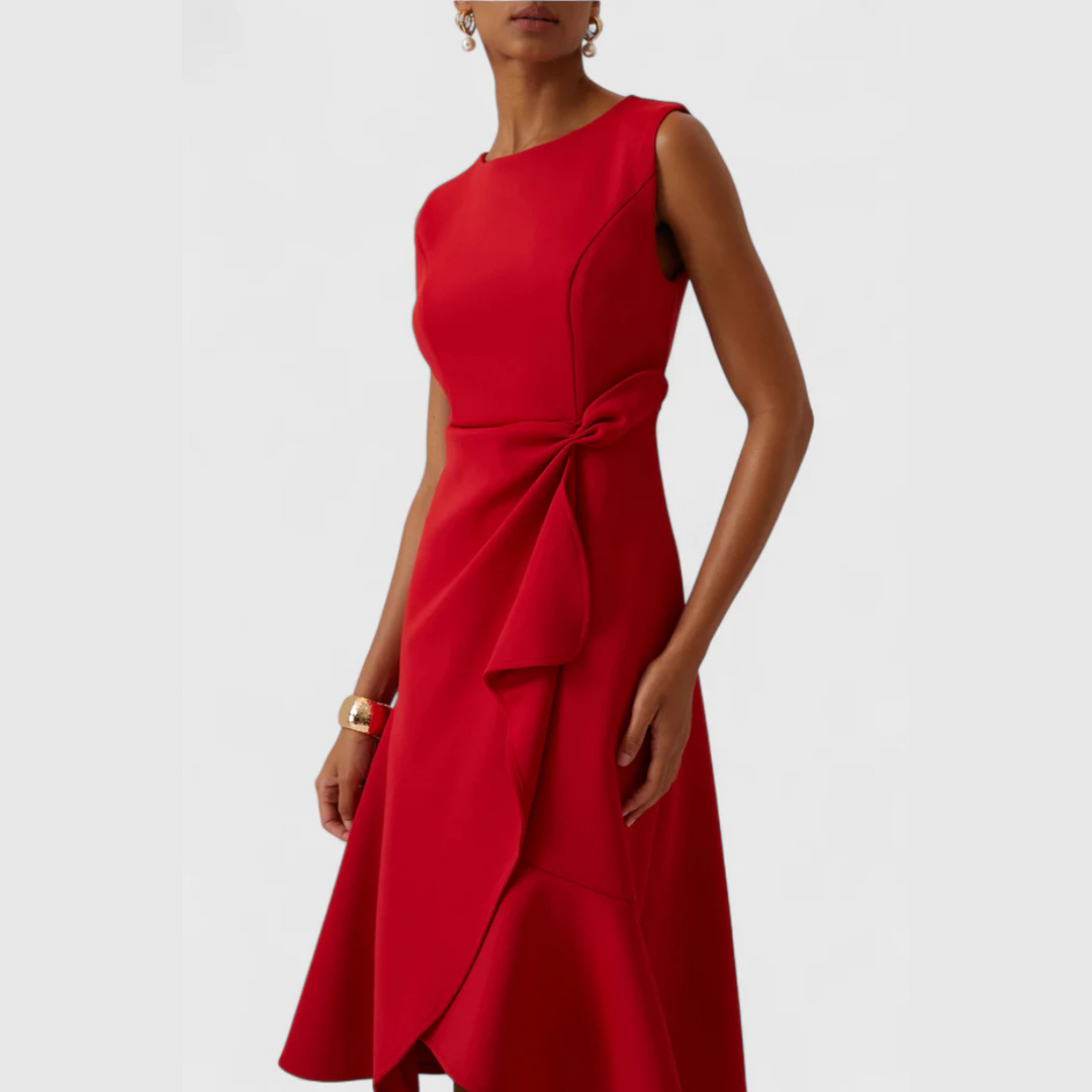 Serena | Damen Midi-Kleid ärmellos asymmetrischer Saum