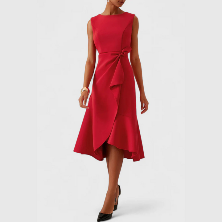 Serena | Damen Midi-Kleid ärmellos asymmetrischer Saum