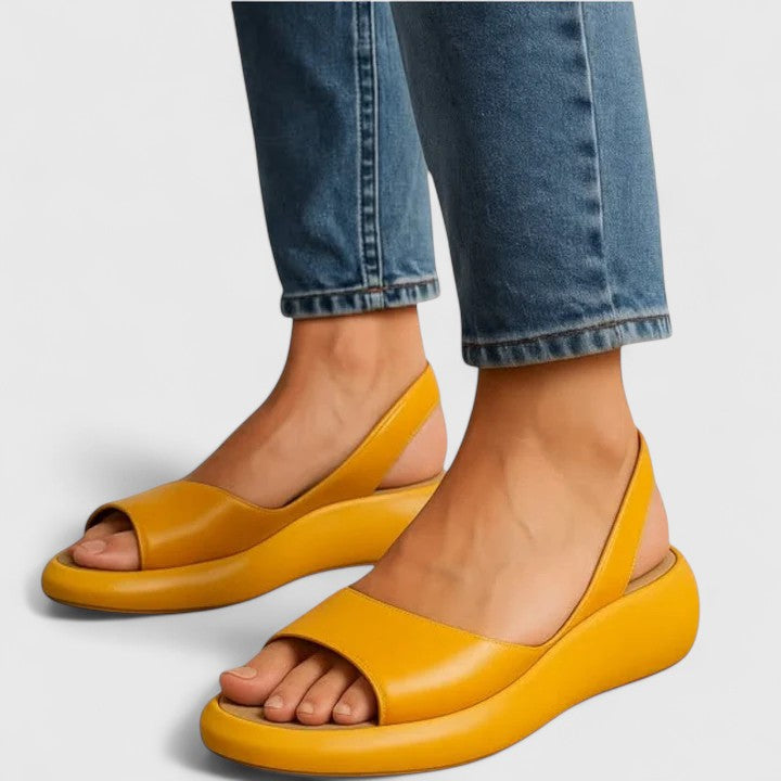 Subby | Damen Keilsandalen Slingback Peeptoe Plateau Sommerschuhe Flach