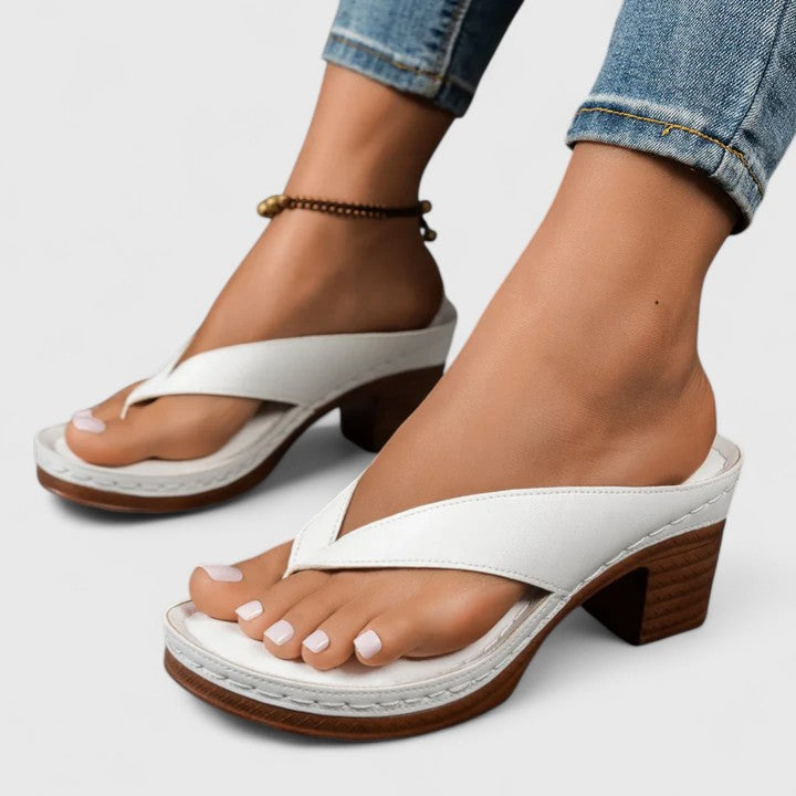 Bianca | Damen Zehentrenner Blockabsatz Leder-Optik Plateau Sommerschuhe