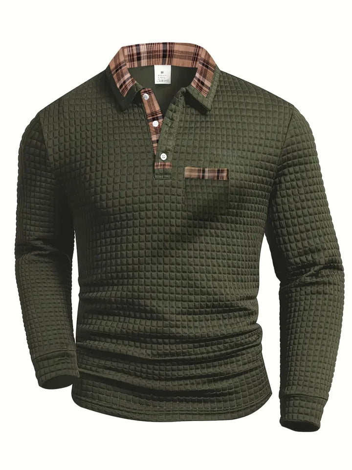 Stefan | Herren Poloshirt Waffle Langarm Karokragen