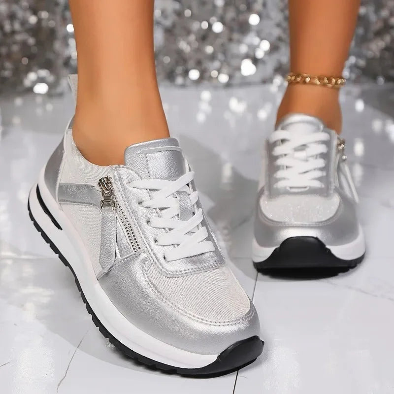 Lucy | Damen Plateau Sneaker Reißverschluss Schnürsenkel