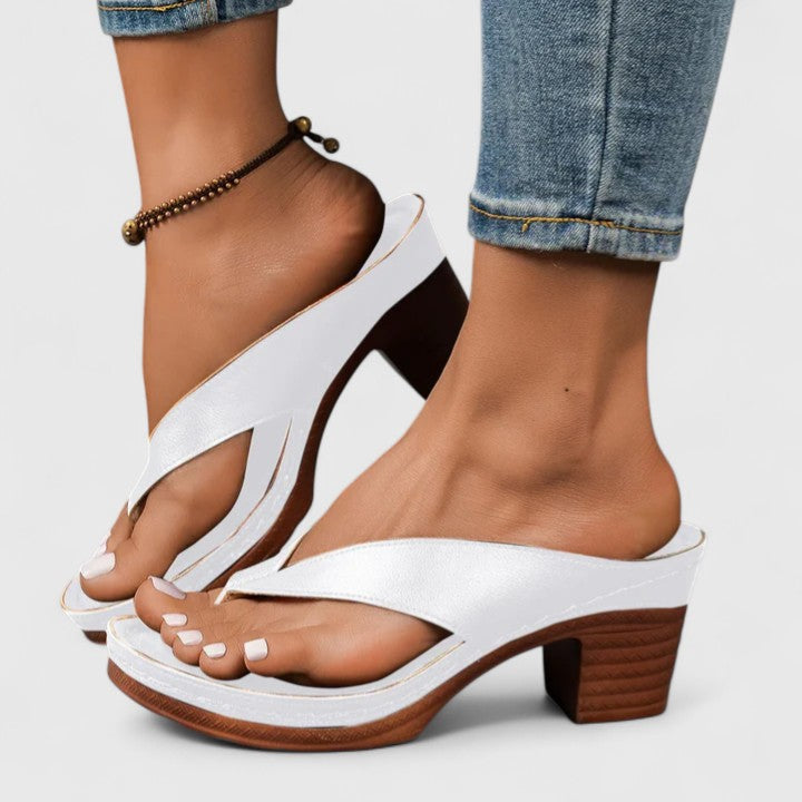 Bianca | Damen Zehentrenner Blockabsatz Leder-Optik Plateau Sommerschuhe
