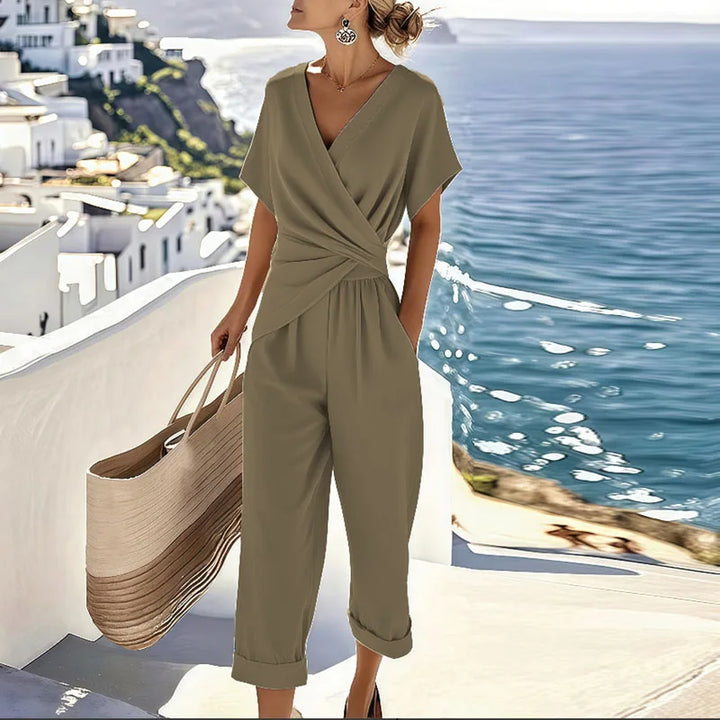 Lucia | Damen Jumpsuit V-Ausschnitt Wickeloptik Sommer