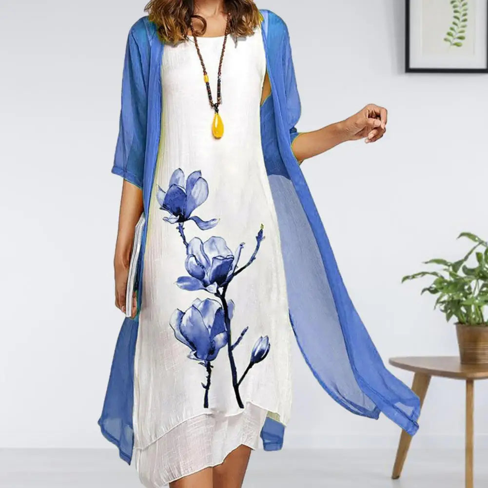 Yuki | Damen Kleid Set Optik mit Kimono Blumenprint