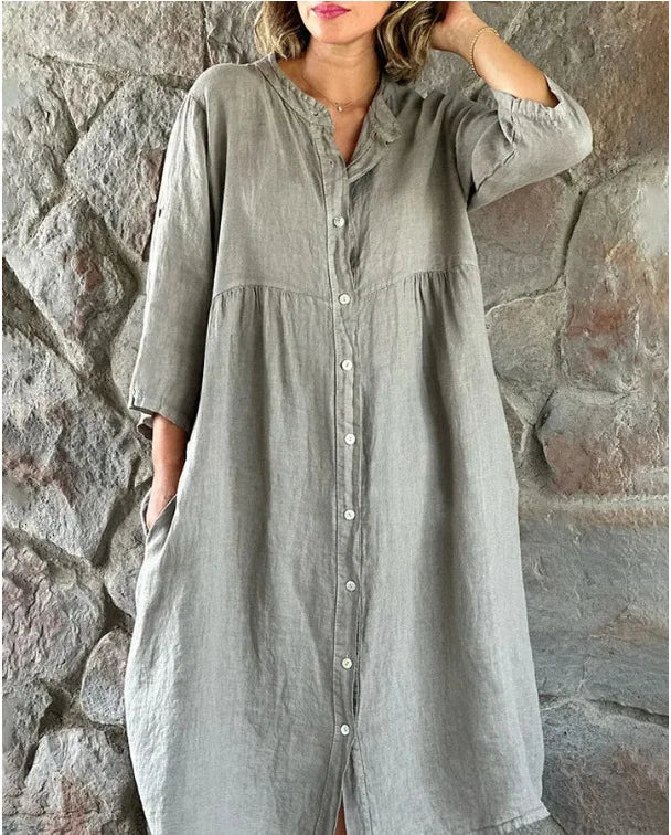 Kosa | Damen Hemdblusenkleid Midi Oversize Sommerkleid