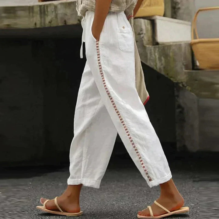 Juna | Damen Hose Weit Boho Sommerhose mit Taschen