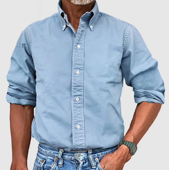Logan | Herren Langarmhemd Einfarbig Button-Down Freizeithemd