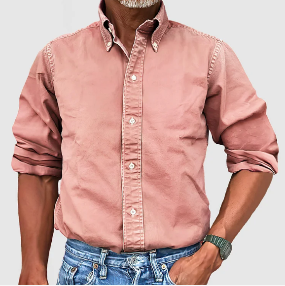 Logan | Herren Langarmhemd Einfarbig Button-Down Freizeithemd