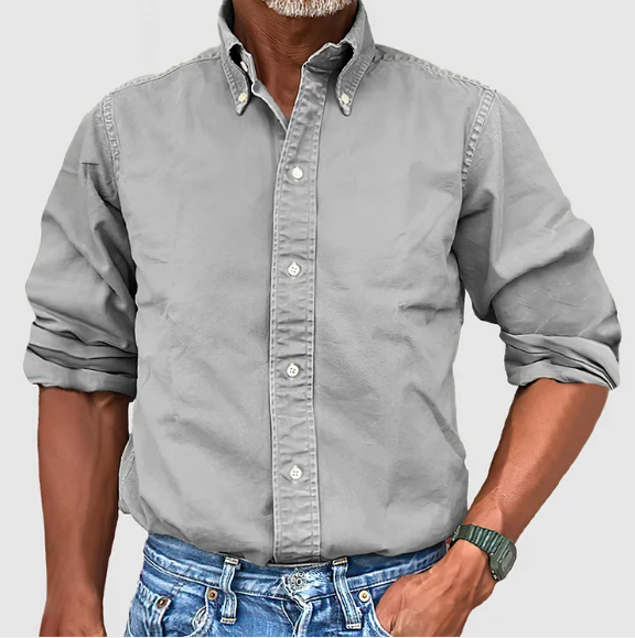 Logan | Herren Langarmhemd Einfarbig Button-Down Freizeithemd