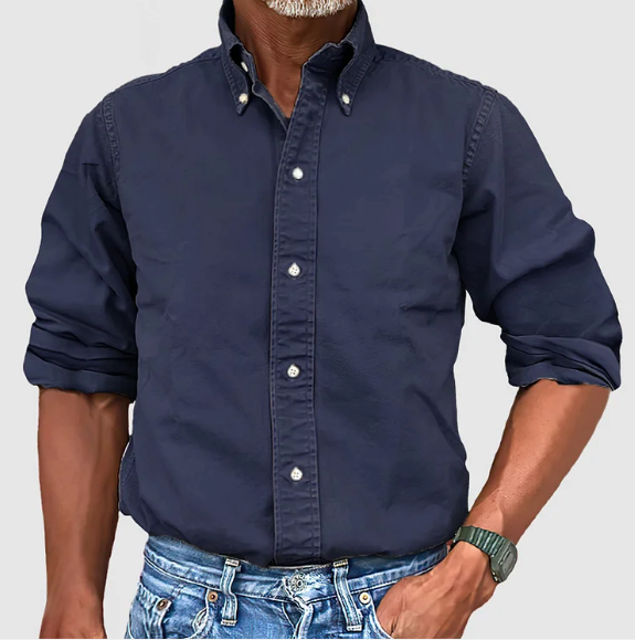Logan | Herren Langarmhemd Einfarbig Button-Down Freizeithemd