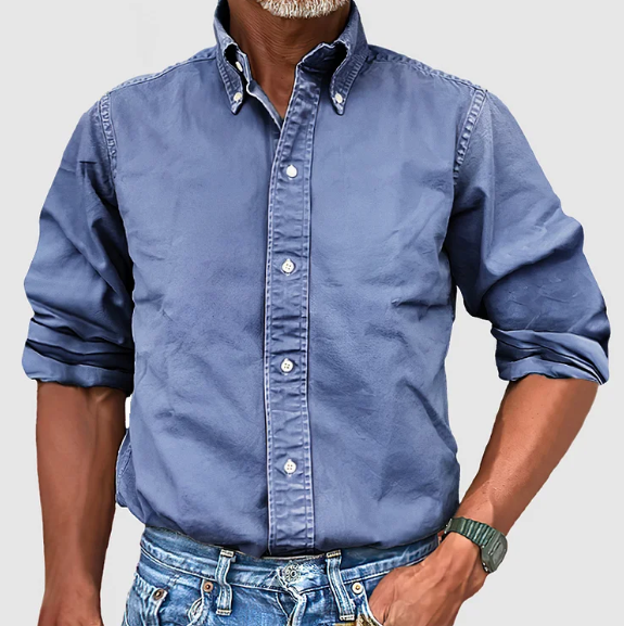 Logan | Herren Langarmhemd Einfarbig Button-Down Freizeithemd