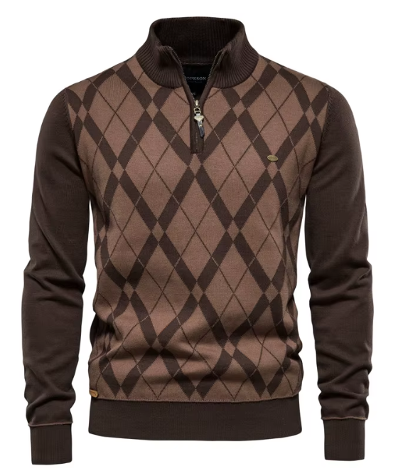 Thorsten | Herren Quarter-Zip Pullover Argyle-Muster Stehkragen