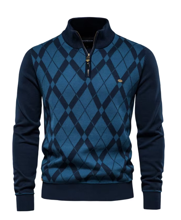 Thorsten | Herren Quarter-Zip Pullover Argyle-Muster Stehkragen