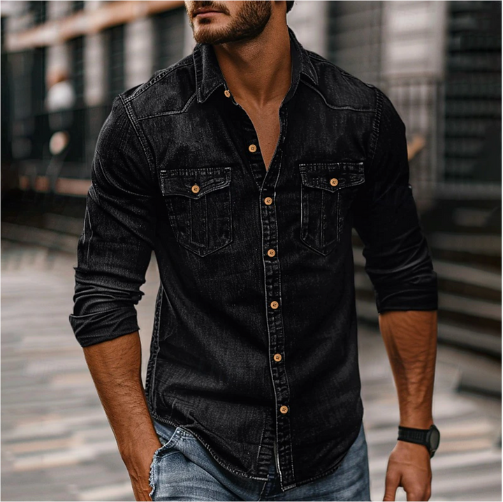 Jake | Herren Jeanshemd Langarm Denim Hemd mit Brusttaschen