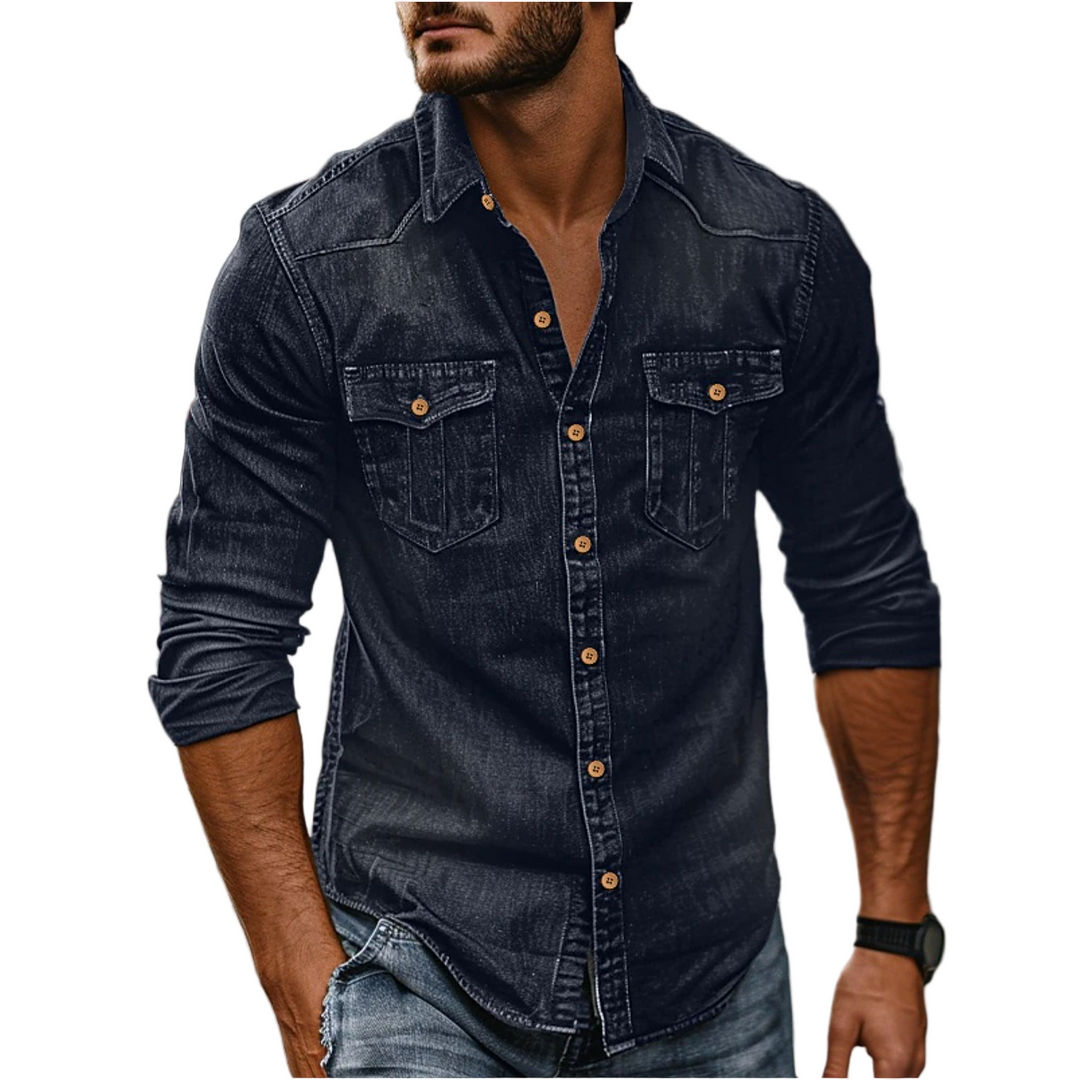 Jake | Herren Jeanshemd Langarm Denim Hemd mit Brusttaschen