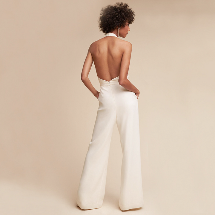 Mia | Damen Jumpsuit Neckholder V-Ausschnitt Weites Bein Sommer
