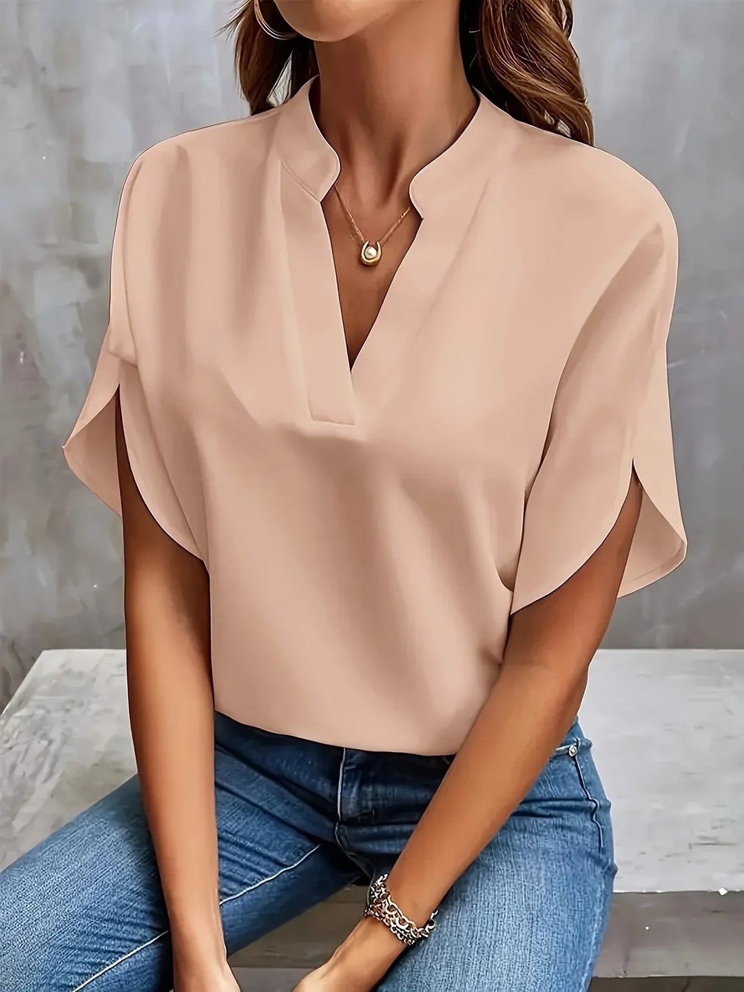 Lena | Damen Bluse V-Ausschnitt Kurzarm Elegant
