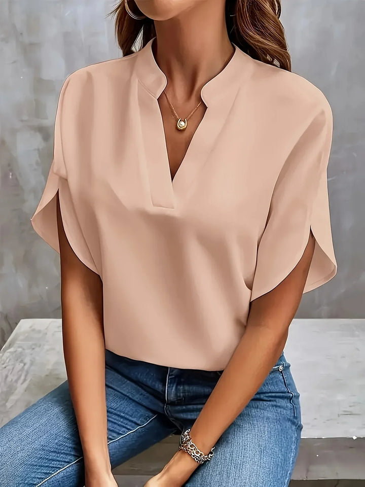 Lena | Damen Bluse V-Ausschnitt Kurzarm Elegant