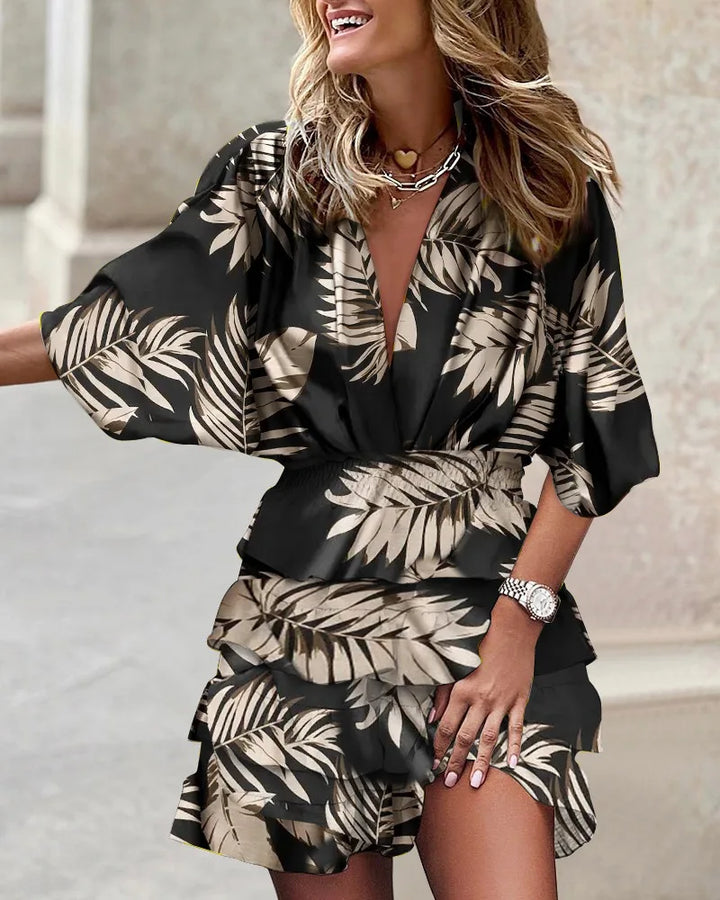Zoe | Damen Minikleid Paisley Print V-Ausschnitt Rüschenrock