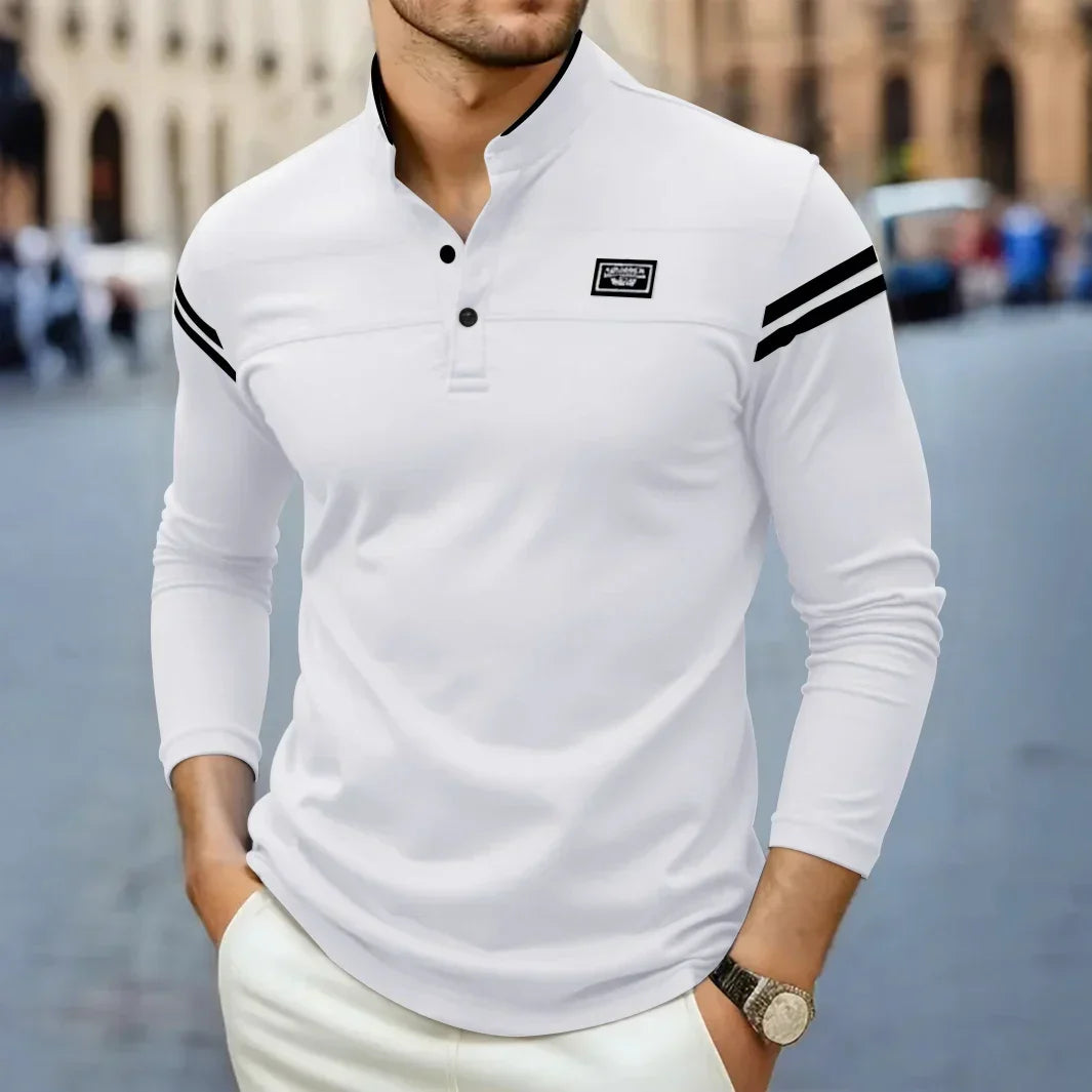 Julien | Herren Langarm Poloshirt Stehkragen Streifen