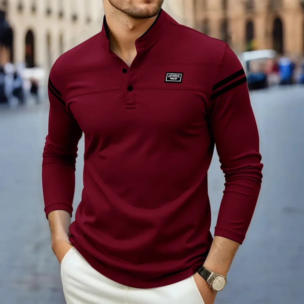 Julien | Herren Langarm Poloshirt Stehkragen Streifen