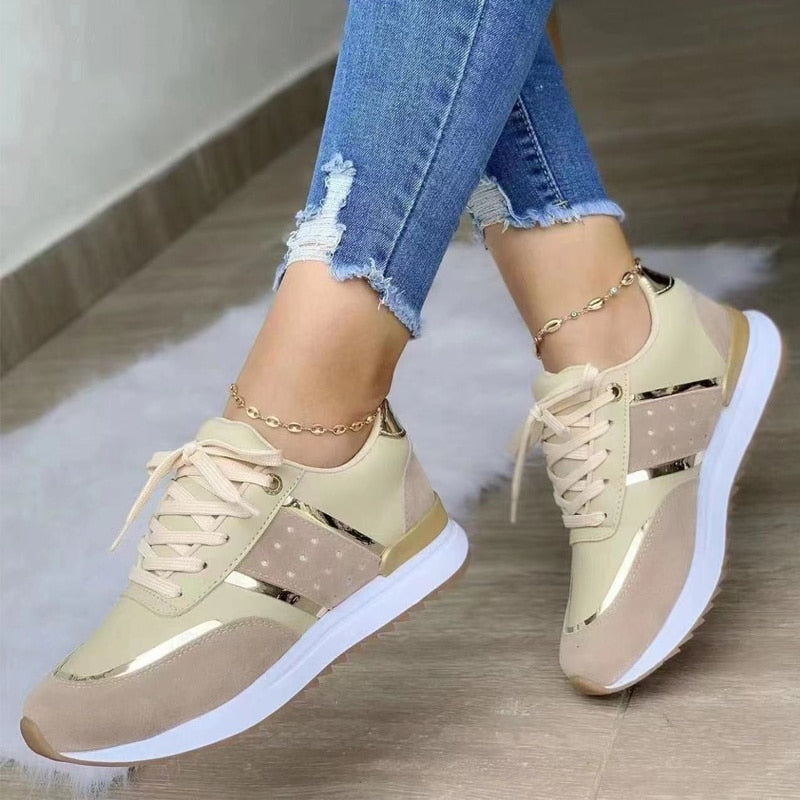 Aida | Damen Sneaker Schnürsenkel Metallic-Detail Freizeitschuhe
