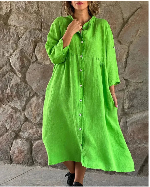 Kosa | Damen Hemdblusenkleid Midi Oversize Sommerkleid
