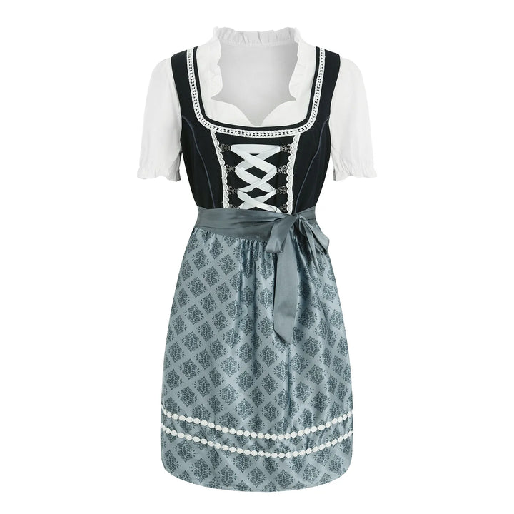 Kathrin | Damen Dirndl Dunkelgrau Spitzenschürze Trachtenkleid Set
