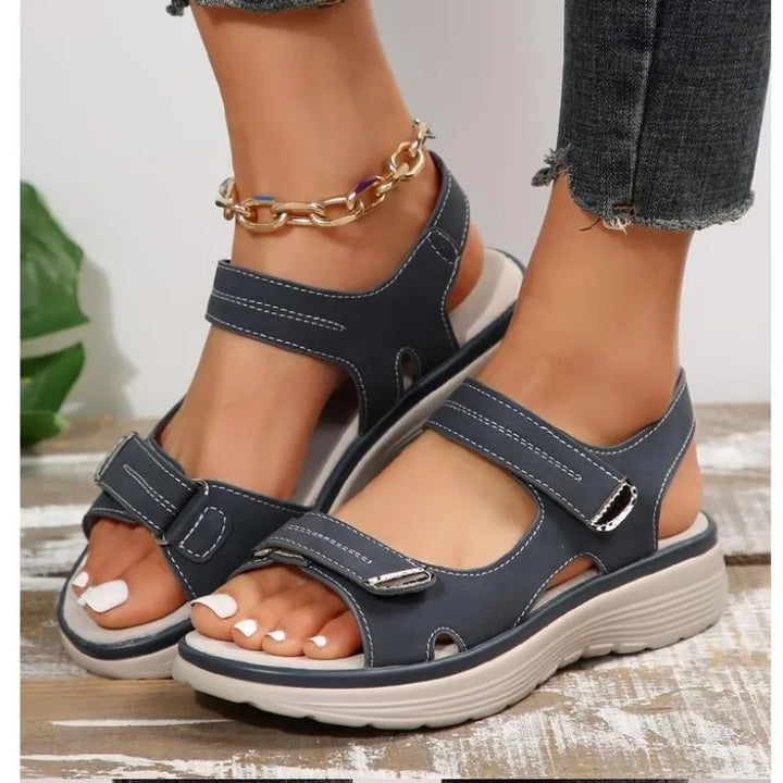 Vera | Damen Sandalen mit Klettverschluss Keilabsatz Komfortsandalen