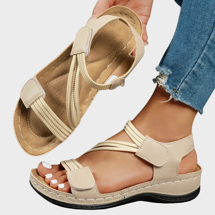 Paula | Damen Komfort Sandalen Klettverschluss Elastisch Flache Sommersandalen