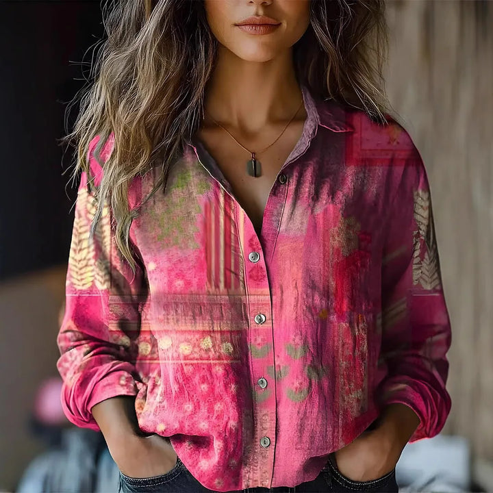 Ilva | Damen Hemdbluse Langarm Vintage Print Knopfleiste