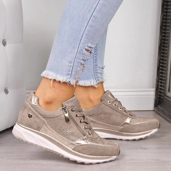 Frella | Damen Sneaker mit Strass Reißverschluss Keilabsatz