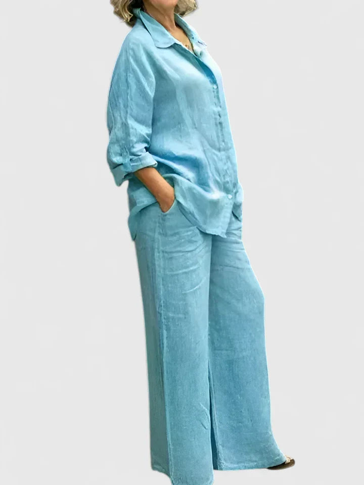 Diosa | Damen Set Hemdbluse und Weite Hose Zweiteiler Sommeroutfit