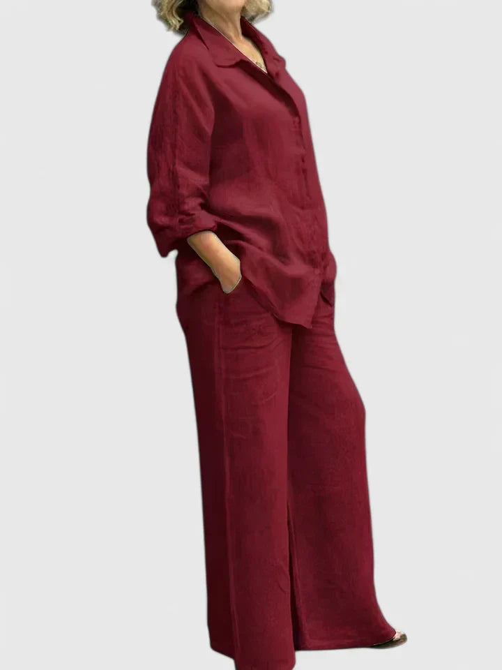 Diosa | Damen Set Hemdbluse und Weite Hose Zweiteiler Sommeroutfit
