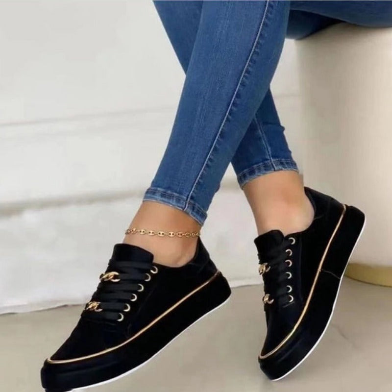 Lanny | Damen Plateau Sneaker Goldkette Schnürsenkel Freizeitschuhe