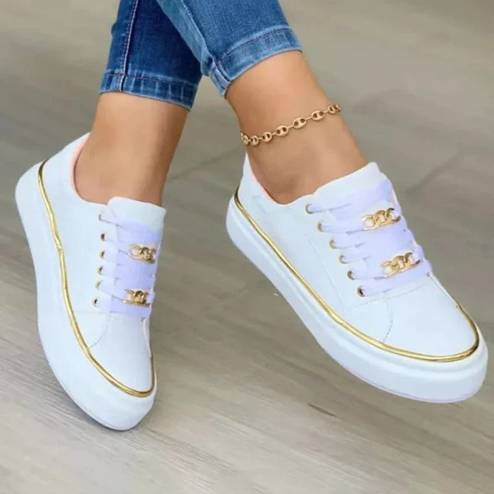 Lanny | Damen Plateau Sneaker Goldkette Schnürsenkel Freizeitschuhe