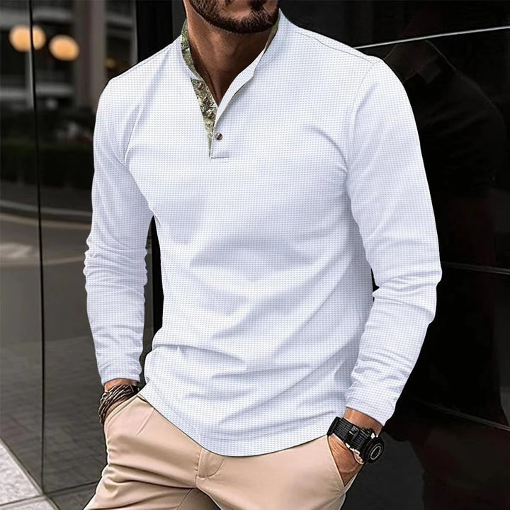 Niko | Herren Langarm Henley Shirt Stehkragen Waffelstruktur