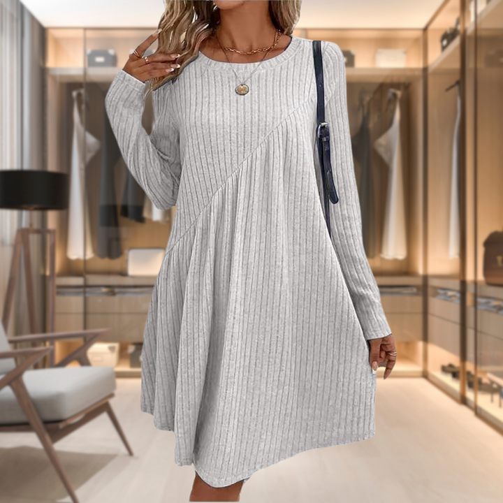 Jena | Damen kleid Langarm Rundhals A-Linie Midi