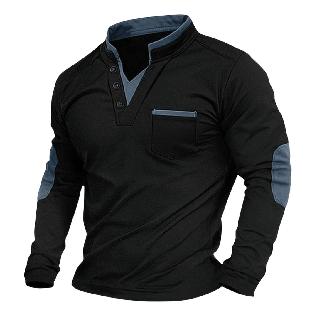 Owen | Herren Henley Langarmshirt Stehkragen Kontrast