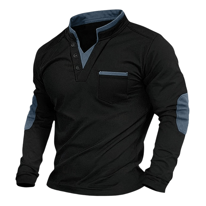 Owen | Herren Henley Langarmshirt Stehkragen Kontrast