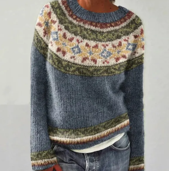 Valdrika | Damen Strickpullover Bunt Retro Muster