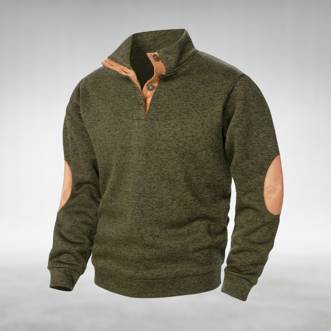 Casper | Herren Sweatshirt Stehkragen Ellbogenpatches Melange