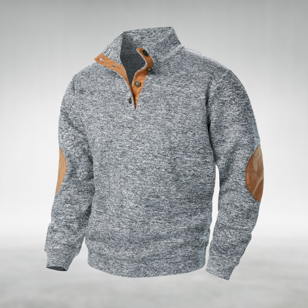 Casper | Herren Sweatshirt Stehkragen Ellbogenpatches Melange